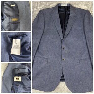 Joseph Abboud Mens Blue‎ Herringbone Wool Blend Blazer Sport Coat Size 48 Long